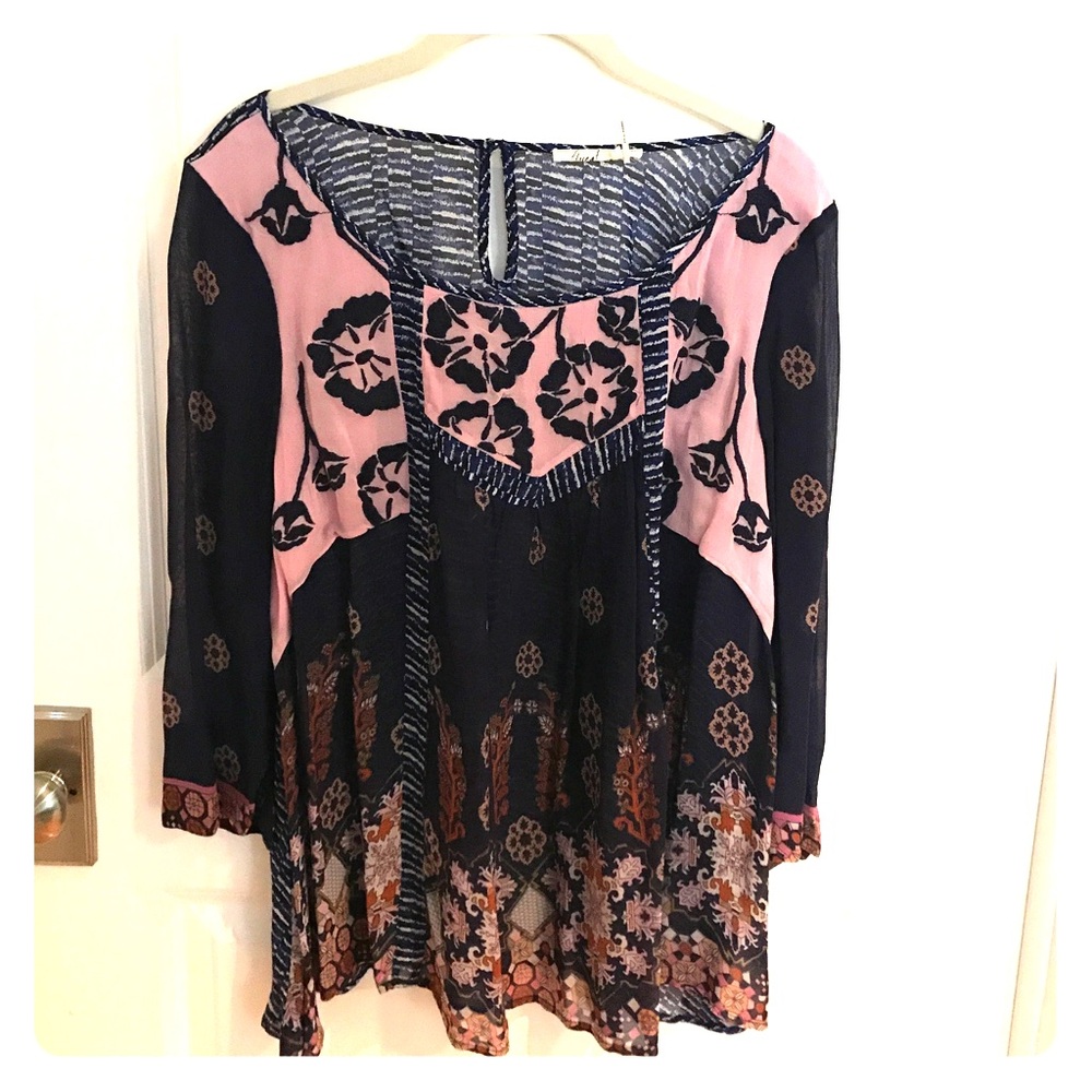 Anthropologie Pink and Navy Blouse